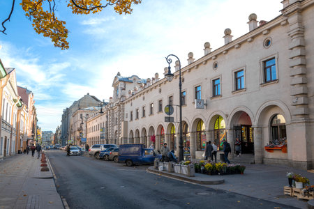 SAINT PETERSBURG, RUSSIA - OCTOBER 24, 2022: View of the Kuznechny food market building on a October afternoonのeditorial素材