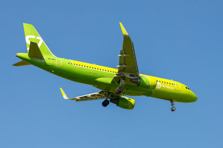 SAINT PETERSBURG, RUSSIA - MAY 29, 2021: Airbus A320-214(VP-BOJ) of S7 Airlines on glide path in...