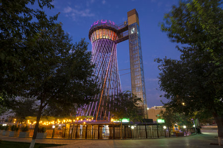 BUKHARA, UZBEKISTAN - SEPTEMBER 10, 2022: Shukhov Tower (Bukhara Tower) on the evening twilightのeditorial素材