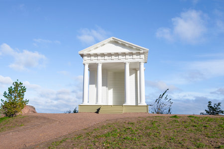 VYBORG, RUSSIA - OCTOBER 04, 2018: View of the pavilion "Temple of Neptune" in the park-estate "Mon Repos" on an October sunny dayのeditorial素材
