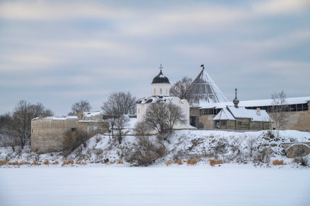 Cloudy December day in Staraya Ladoga fortress. Leningrad region, Russiaのeditorial素材