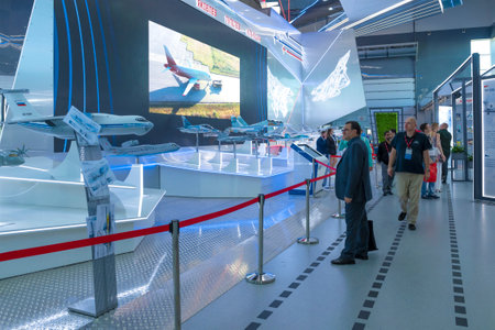 MOSCOW REGION, RUSSIA - AUGUST 18, 2022: In the pavilion of the "United Aircraft Corporation" (UAC). International military-technical forum "Army-2022", Patriot Parkのeditorial素材