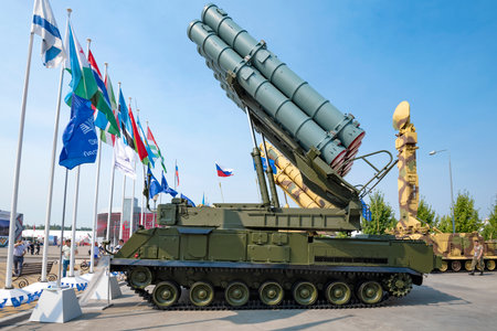 MOSCOW REGION, RUSSIA - AUGUST 18, 2022: 9A316ME launcher of Viking anti-aircraft missile system in...