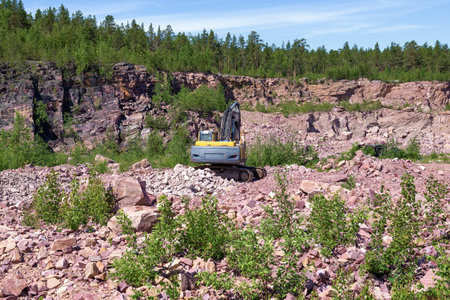 Sunny June day in an old quartzite quarry. Shoksha, Karelia. Russian Federationの写真素材