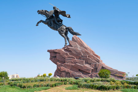 URGENCH, UZBEKISTAN - SEPTEMBER 07, 2022: View of the monument to the ruler and commander Jalal ad-Din Manguberdy on a sunny September dayのeditorial素材