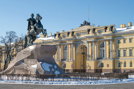 SAINT PETERSBURG, RUSSIA - APRIL 02, 2021: Monument to Peter the Great (The Bronze Horseman) on the Senate Square on a sunny April dayのeditorial素材