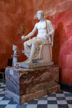 SAINT PETERSBURG, RUSSIA - FEBRUARY 17, 2022: Sculpture of Roman emperor Octavian Augustus in the image of Jupiter (I
  century AD) Exhibit of the Hermitage Museumのeditorial素材