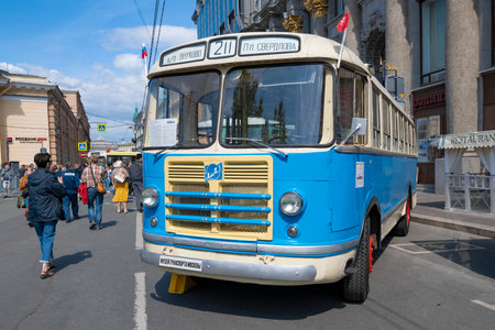 SAINT PETERSBURG, RUSSIA - MAY 20, 2023: ZIL-158V is the main soviet bus in 1960-70s on the International transport festival of the SPb  TransportFestのeditorial素材