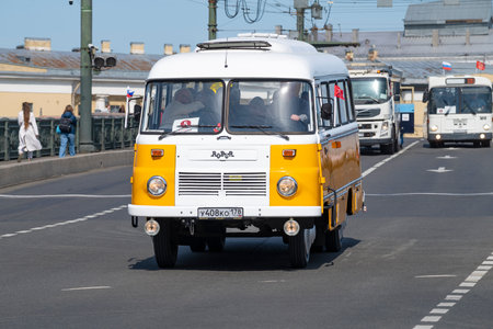 SAINT PETERSBURG, RUSSIA - MAY 20, 2023: East German bus of the Robur LO 3000 on the retro transport parade. International Transport Festival SPbTransportFest-2023のeditorial素材