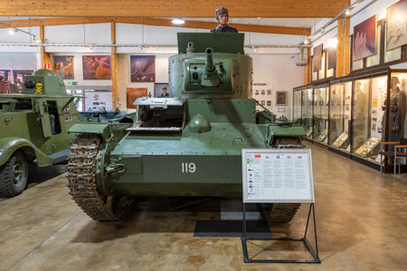 PAROLA, FINLAND - JUNE 10, 2017: Captured Soviet tank T-26m model 1933 in the Museum of armored vehicles in Parolaのeditorial素材