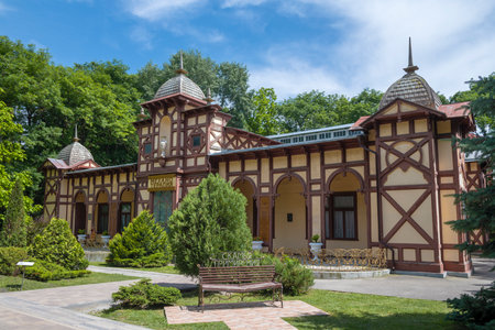 ESSENTUKI, RUSSIA - JUNE 09, 2023: Ancient building of the Zander Institute (1902, Pavilion of mechanotherapy) on a sunny June dayのeditorial素材