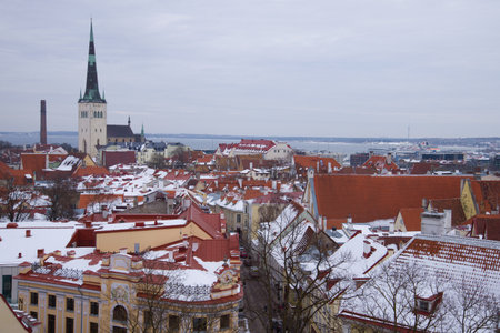 TALLINN, ESTONIA - MARCH 08, 2018: Cloudy March day over the streets of the old townのeditorial素材