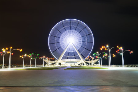 Ferris wheel on Primorsky Boulevard on December night. Baku, Azerbaijanのeditorial素材