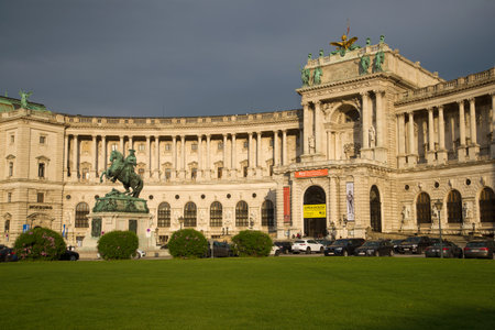VIENNA, AUSTRIA - APRIL 26, 2018: Hofburg Palace under the gloomy sky in April eveningのeditorial素材