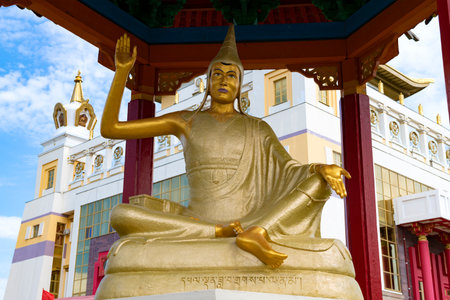 ELISTA, RUSSIA - JUNE 04, 2023: Sculpture of Chandrakirti an outstanding Indian thinker and Buddhist monk close-up. Buddhist Temple of the "Golden Abode of Buddha Shakyamuni"のeditorial素材