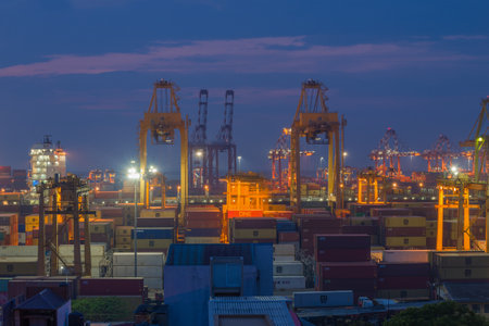 COLOMBO, SRI LANKA - FEBRUARY 22, 2020: Evening at the container terminal of the cargo portのeditorial素材