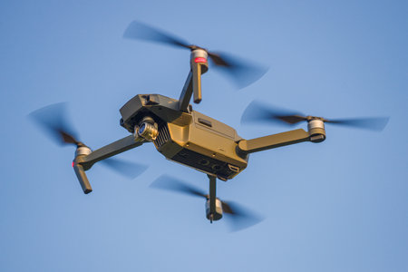 Flying quadcopter close-up