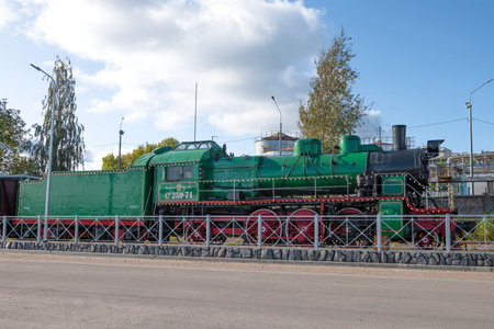 SORTAVALA, RUSSIA - OCTOBER 06, 2023: View of the steam locomotive-monument Su.250-74 on a sunny October dayのeditorial素材