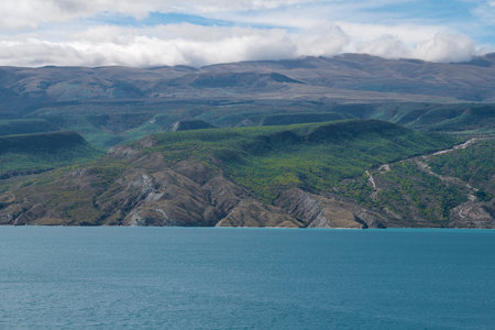 The shore of the Chirkey reservoir on a September day. Republic of Dagestan, Russian Federation