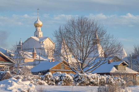 Sunny January morning in Rostov. Yaroslavl region. gold ring of Russiaの写真素材