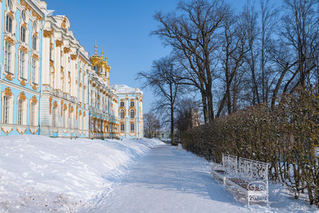 At the Catherine Palace on a sunny February day. Tsarskote Selo, vicinity of St. Petersburg. Russiaのeditorial素材
