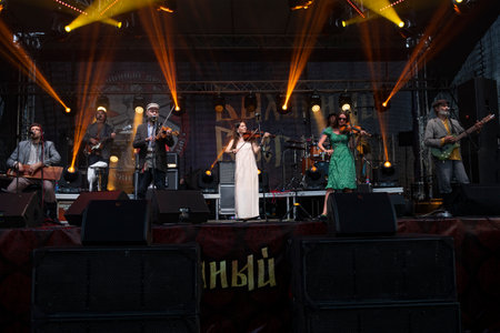 TVER REGION, RUSSIA - JULY 22, 2022: Performance of the folk group Otava Yo on the stage of the...