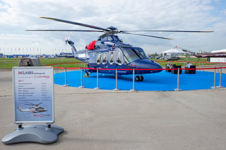ZHUKOVSKY, RUSSIA - JULY 20, 2017: Helicopter Leonardo Helicopters AW139 assembled on the joint Russian-Italian enterprise "HeliVert" on the MAKS-2017 air showのeditorial素材