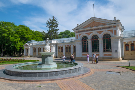 ESSENTUKI, RUSSIA - JUNE 09, 2023: At the old building "Upper (of emperor Nicholas II) baths" on a sunny June dayのeditorial素材