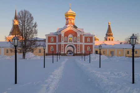 View of the ancient Church of Philip, Metropolitan of Moscow (1874) on a sunny January evening....