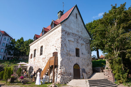 VYBORG, RUSSIA - AUGUST 18, 2024: An ancient townsman's house (XVI-XVII centuries) in the Burger's Estate close-up on a sunny August dayのeditorial素材
