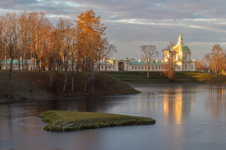 November evening at the Great Menshikov Palace. Oranienbaum, outskirts of St. Petersburg. Russiaのeditorial素材