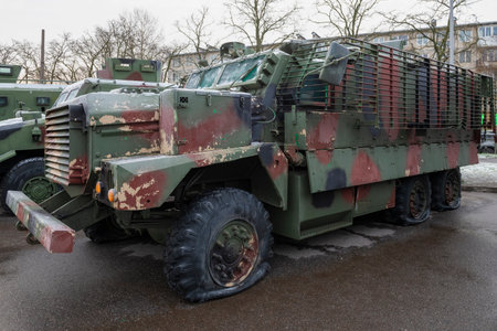 ST. PETERSBURG, RUSSIA - DECEMBER 05, 2024: British heavy armored car Mastiff close-up. Exhibition...
