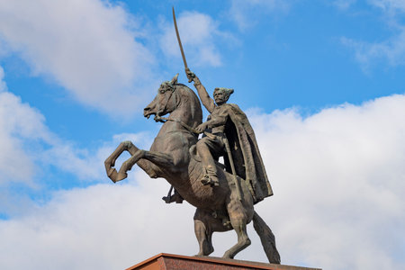 CHEBOKSARY, RUSSIA - Sculpture of the legendary division commander of the Red Army Vasily Ivanovich Chapaev close-upの写真素材