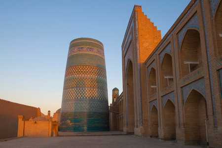 KHIVA, UZBEKISTAN - View of the ancient Kalta-Minor minaret on a sunny September eveningの写真素材