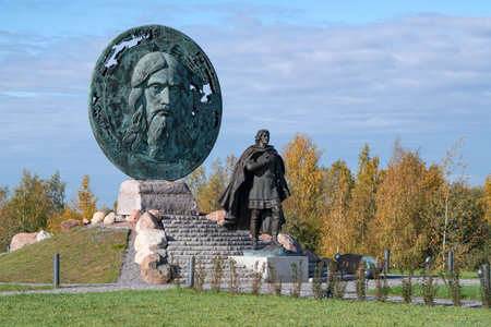 ULYANOVKA, RUSSIA - View of the monument "Prayer before the battle" (memorial to Alexander Nevsky) on an October dayの写真素材
