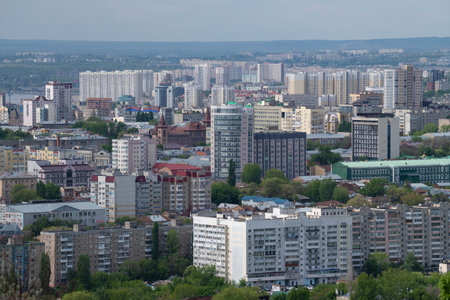 SARATOV, RUSSIA - Landscape of modern Saratov on a May day. View from Sokolovaya Mountainの写真素材