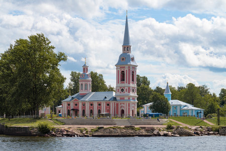The ancient Cathedral of the Annunciation of the Blessed Virgin Mary on a July day. View from the Neva river. Shlisselburg, Leningrad region. Russiaの写真素材