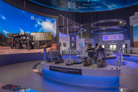 MOSCOW REGION, RUSSIA - AUGUST 18, 2022: In the exhibition pavilion of JSC "Concern VKO "Almaz-Antey". Military-technical forum "Army-2022"のeditorial素材