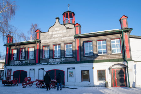 VYATSKOE, RUSSIA - JANUARY 06, 2025: The old fire station building in the village of Vyatskoe on a January dayのeditorial素材