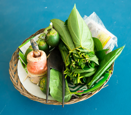 Chewing betel nut and betel leaf is the culture of the ASEANの写真素材