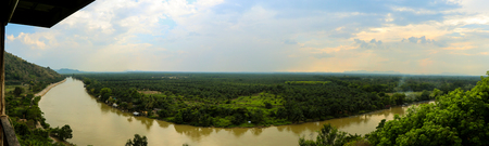 Panorama top view Oil Palm Plantation and river at Surat Thani Province Thailandの写真素材