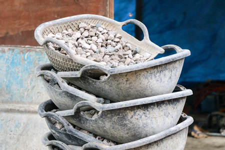 stone in clam-shell shaped basketの写真素材