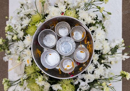Water bowl for holy water for religious activitiesの写真素材