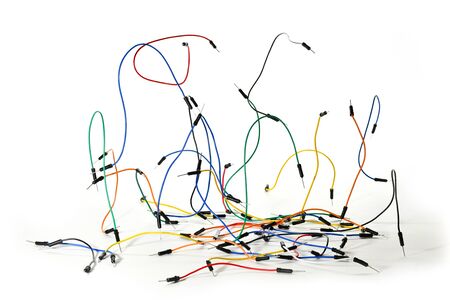 Protoboard jumper wires on white backgroundの写真素材