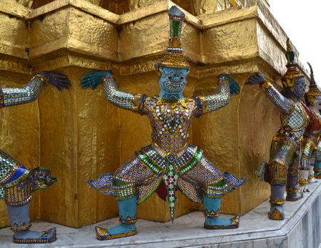 Giant and Golden pagoda in Wat Phra Kaew in Bangkokの写真素材