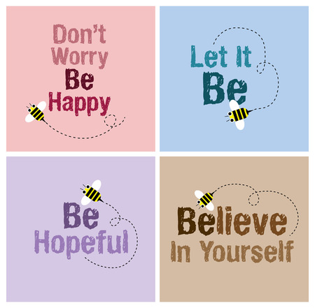 Bee card with cheerful massage.with grunge textwordfontgraphic vectorのイラスト素材