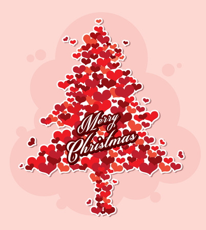 Christmas tree designed using red heart vector.のイラスト素材