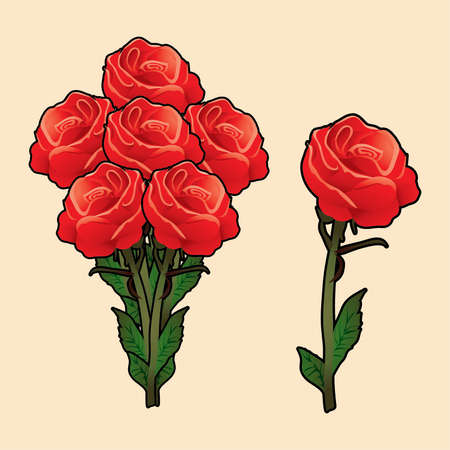 Red roses vector with leaves sign  symbol icon graphic vector.のイラスト素材