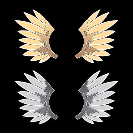 Gold and silver fantasy wings sign  symbol icon graphic vector.のイラスト素材
