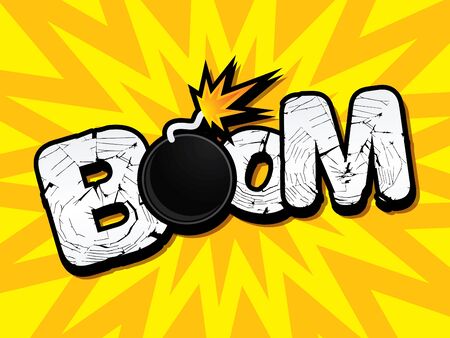Boom text typography word font Bomb fire ready to boom icon graphic vector.のイラスト素材